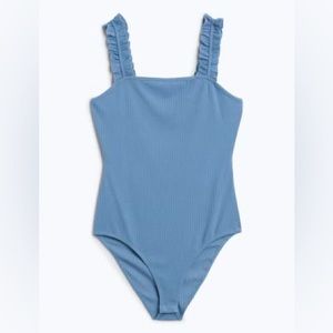 Raina Ruffle strap light blue bodysuit